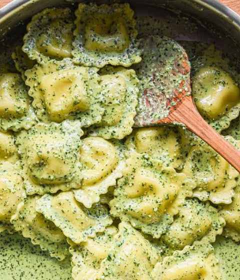 Chicken Ravioli in a Creamy Pesto Sauce